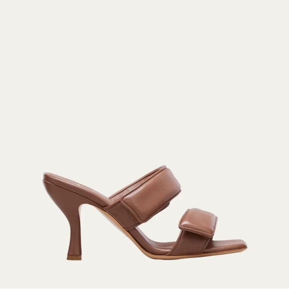 GIABORGHINI Perni Two-Band Puffy Slide High-Heel Sandals Brown Leather Size 38.5 - Picture 1 of 12
